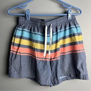 Chubbies Men's swim Shorts with Blue, Yellow, and Orange Stripes 5.0 inseam
